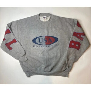 Vintage Jerzees USA Basketball Gray Sweatshirt Men’s Size XL Jersey Spell out